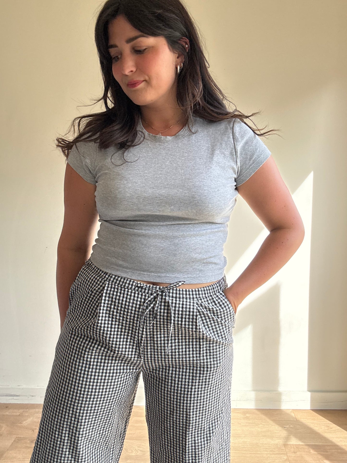 M&S Gingham Wide Leg Trousers, 14 Sh