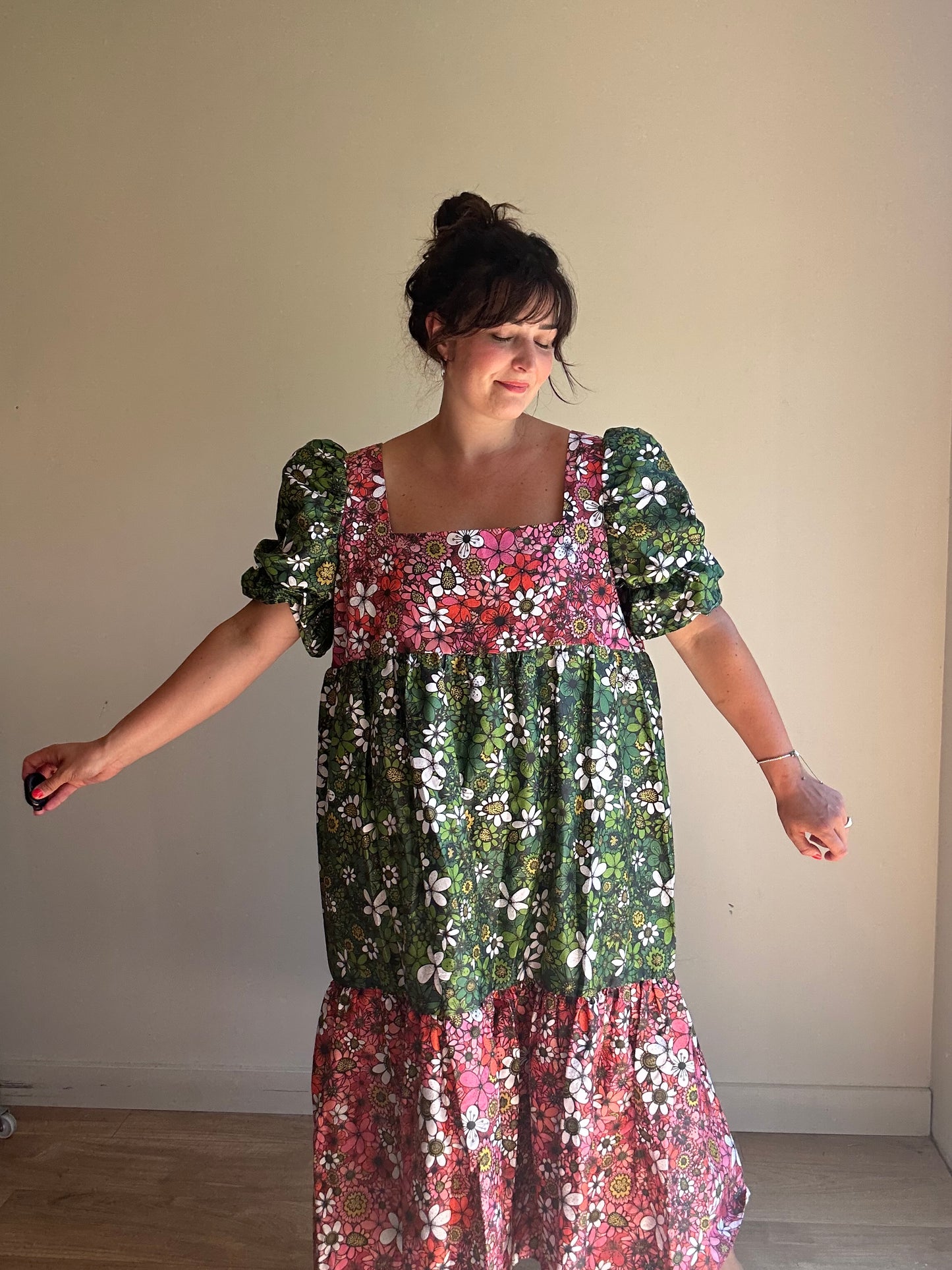 Mary Benson Zelda Dress in Pink & Green Floral, XL