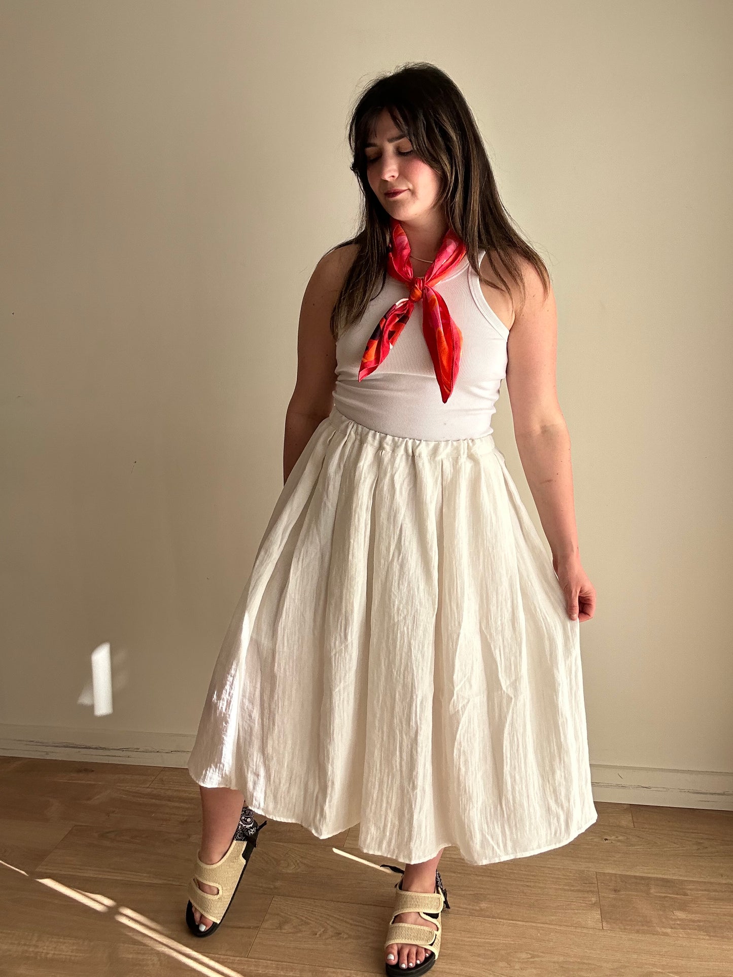 Off White H&M Floaty Midi Skirt, L