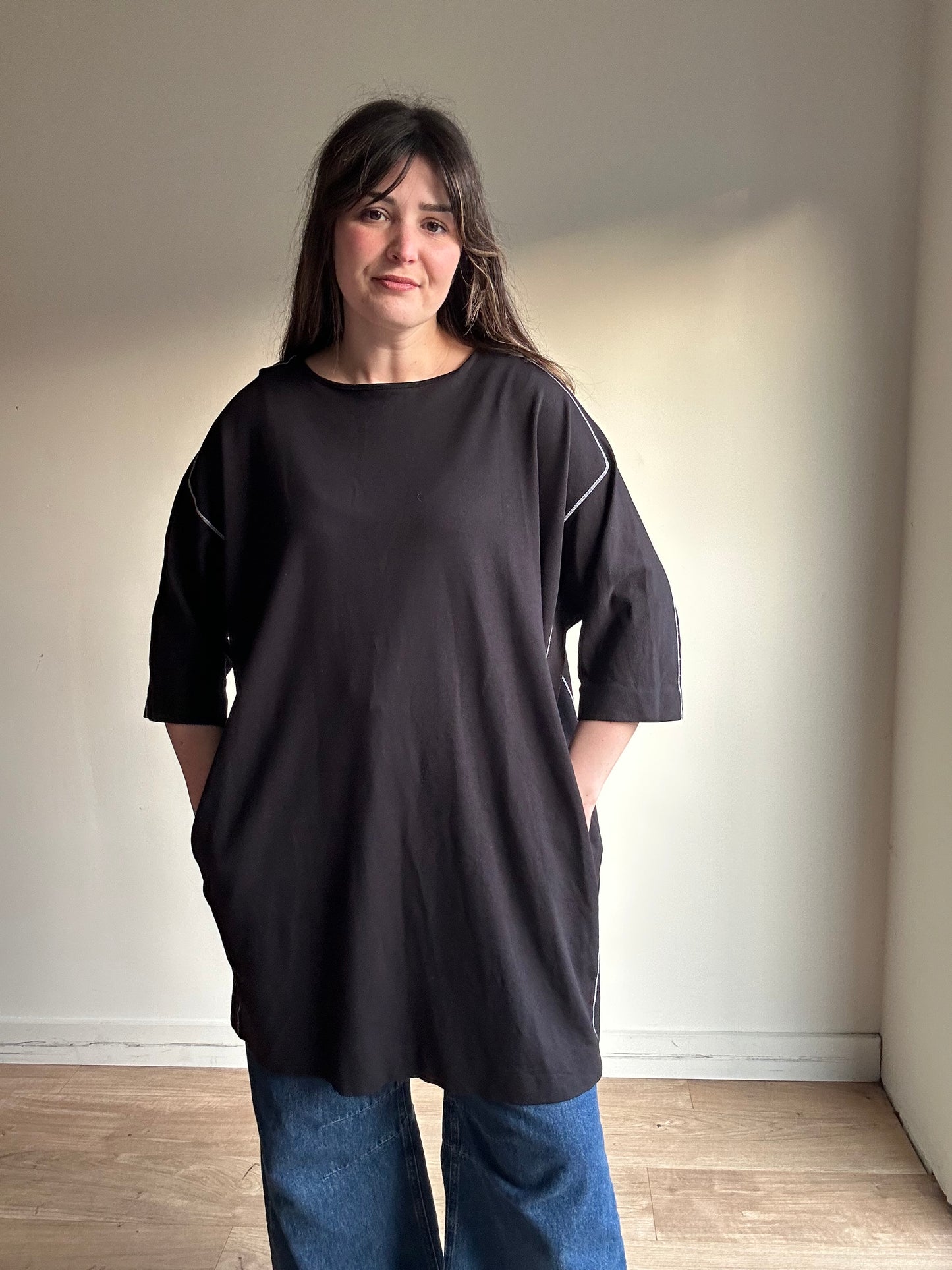 Black COS Contrast Stitch Jersey Dress, S Oversized
