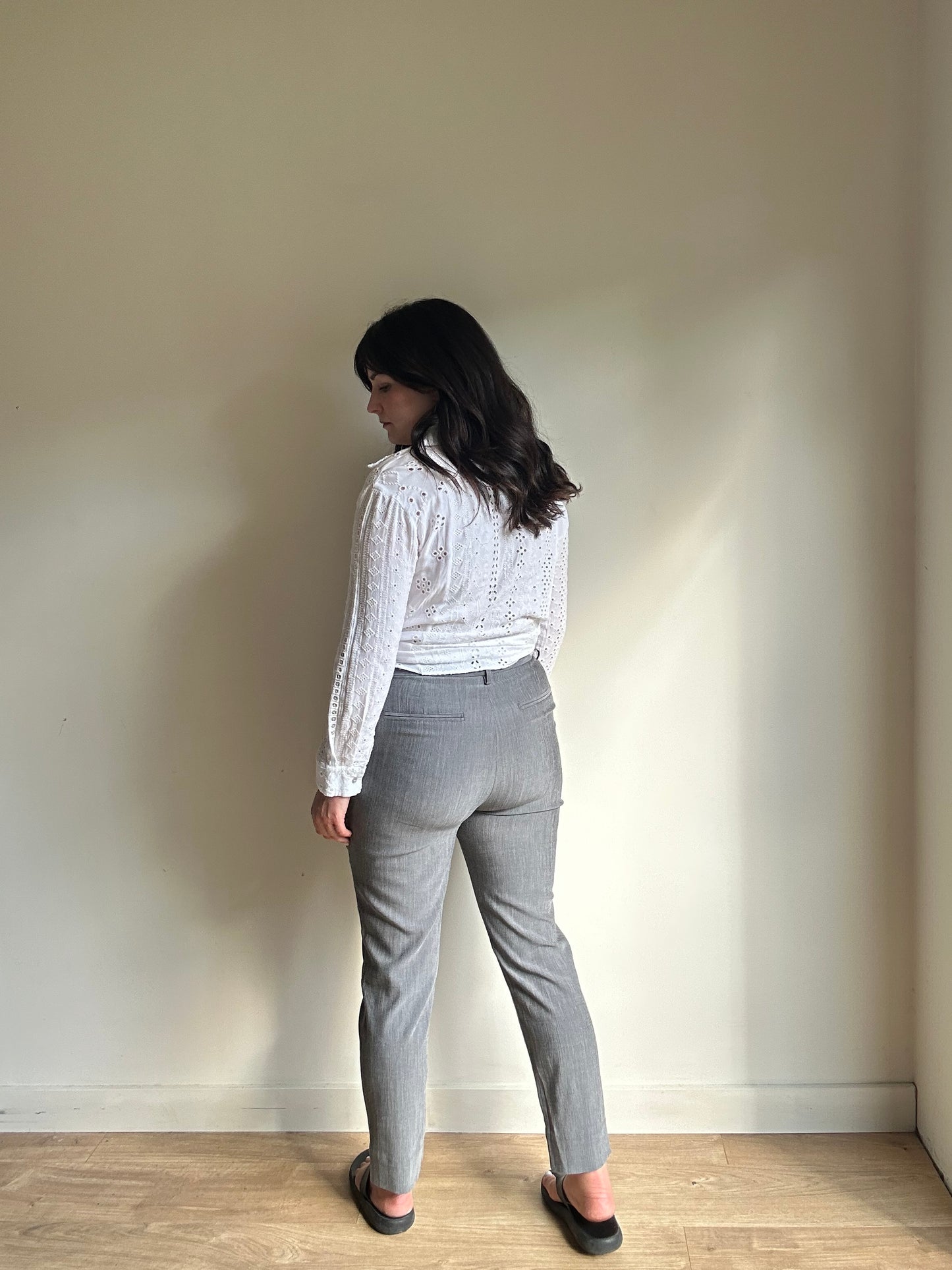 Ganni Grey Slim Tailored Trousers, UK 12-14