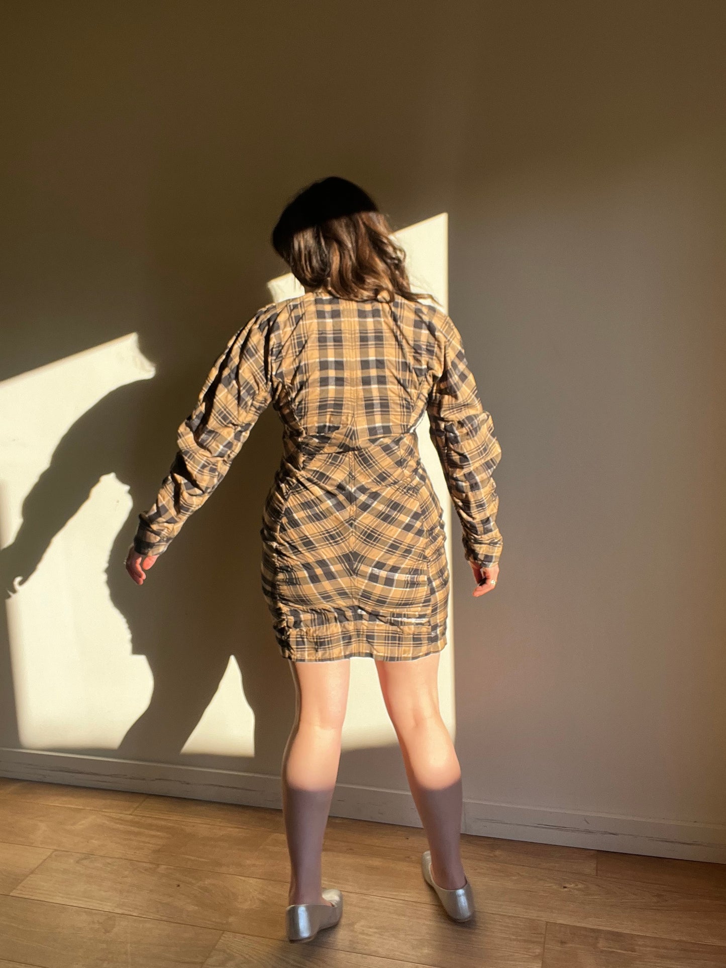 Ganni Check High Neck Mini Dress, 40