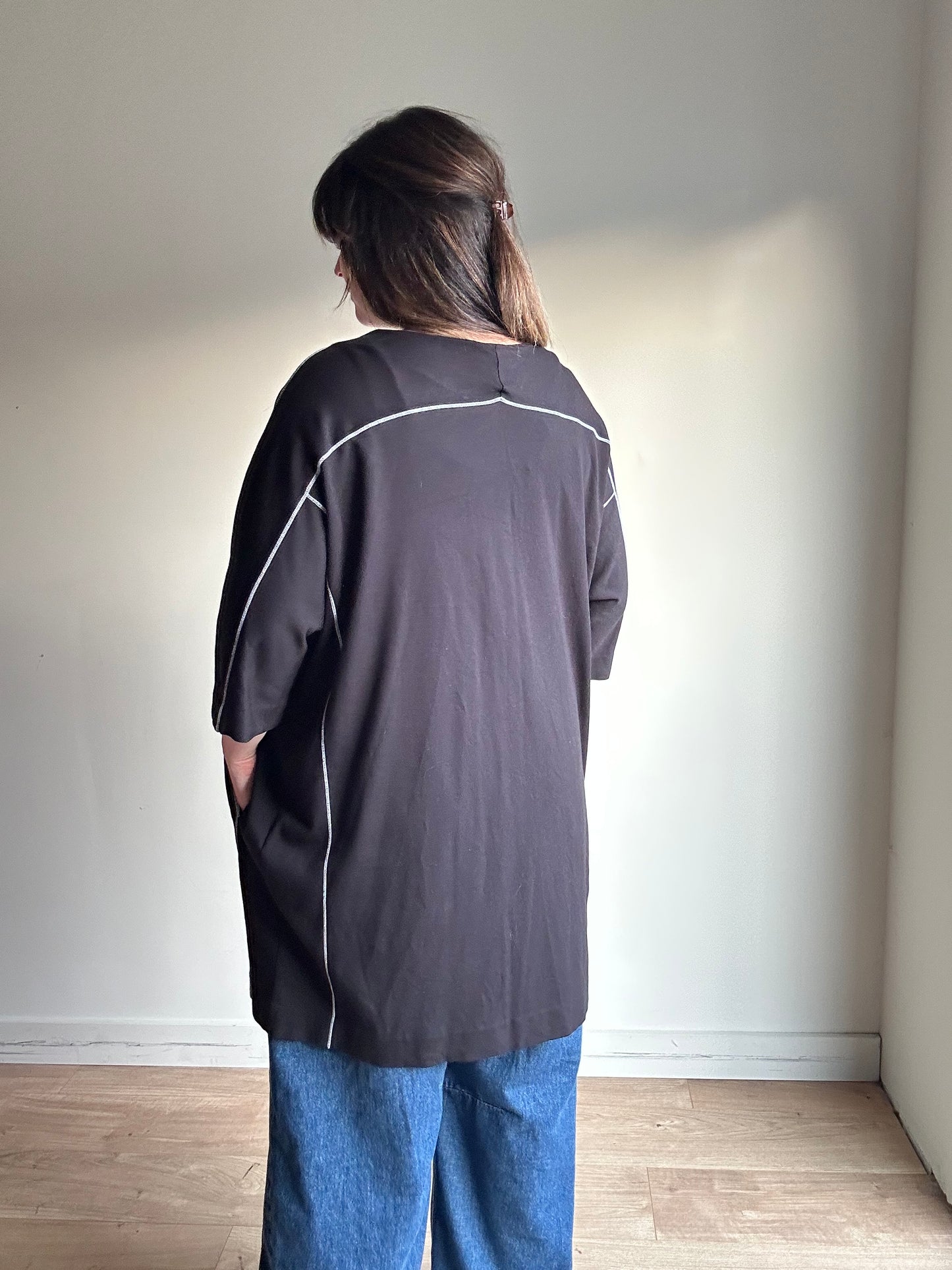 Black COS Contrast Stitch Jersey Dress, S Oversized