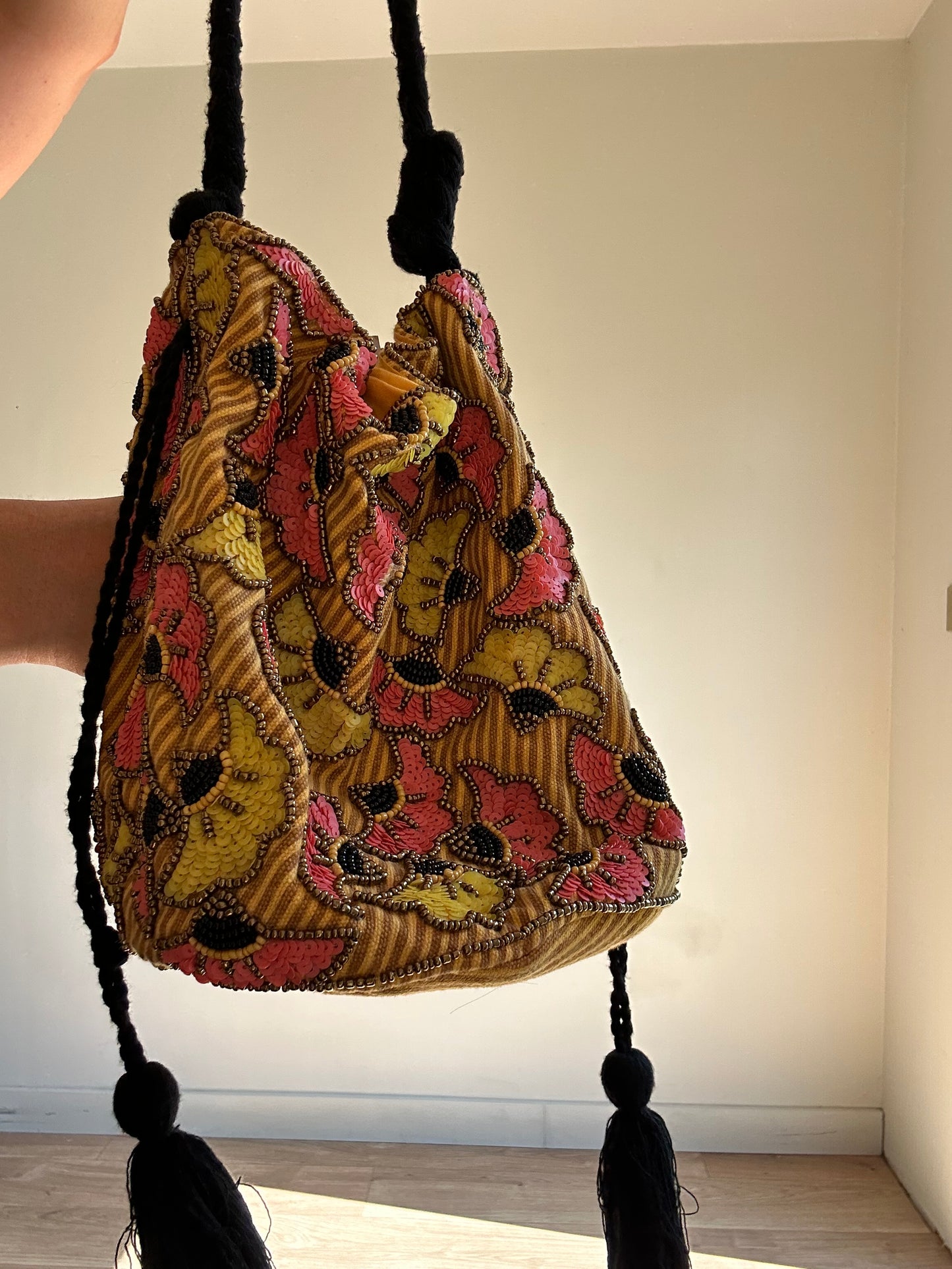 Beaded Pouch Bag, One Size