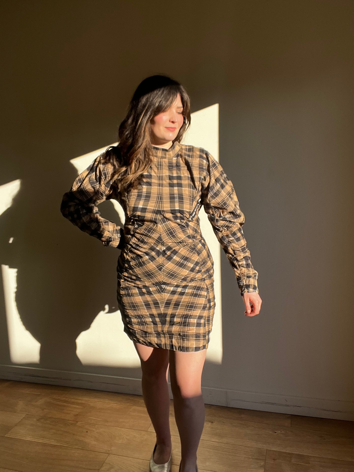Ganni Check High Neck Mini Dress, 40