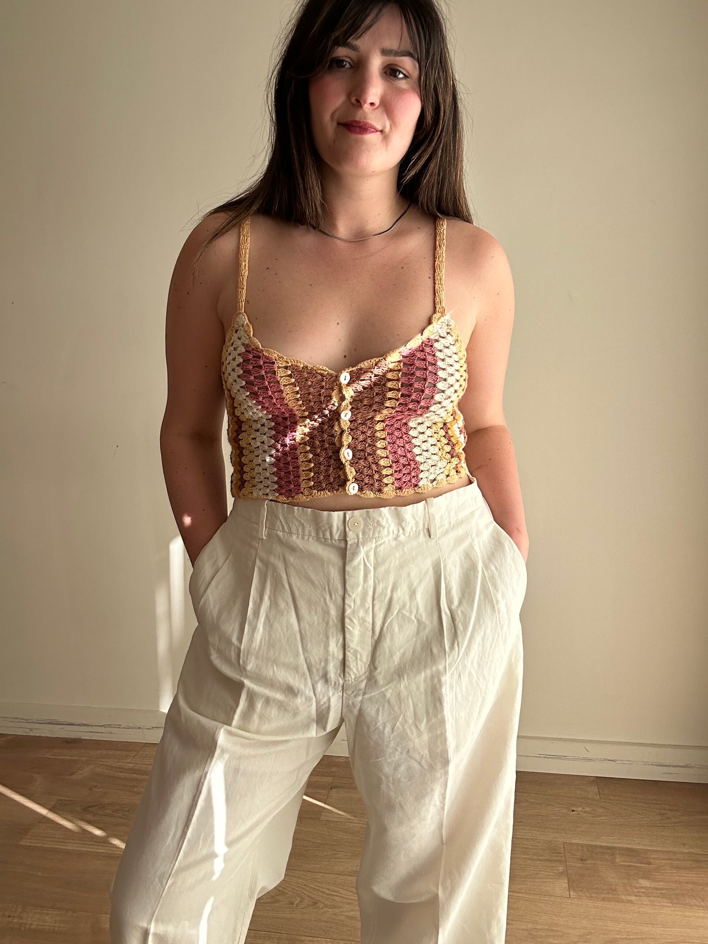 Stripe Zara Crochet Crop Top, M-L