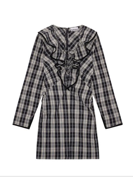 Ganni (NEW) Check Ruffle Mini Dress, 10-12