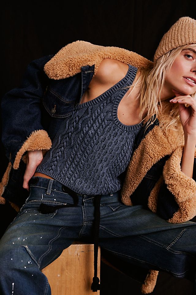 Free People Cotton Cable Knit Vest, S