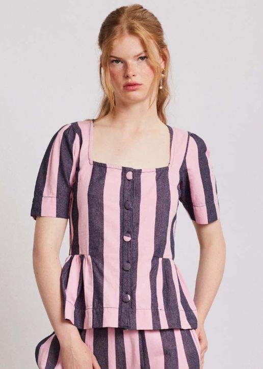 Damson Madder NEW Philly Peplum Stripe Blouse, 20