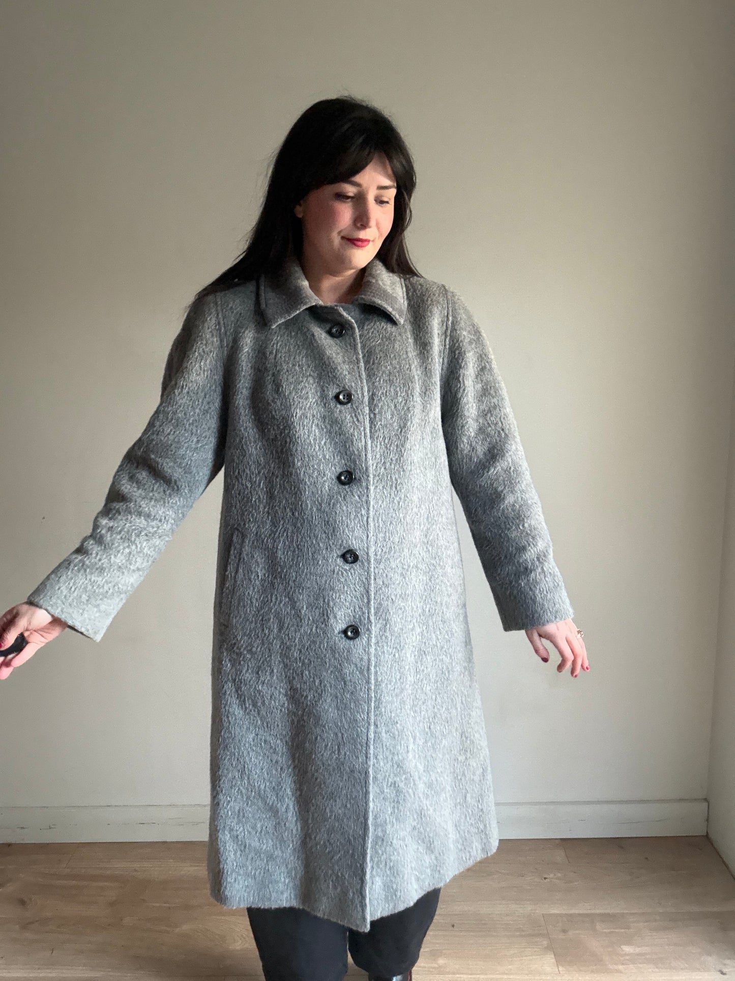 Vintage Mohair Grey Coat, Size M/L