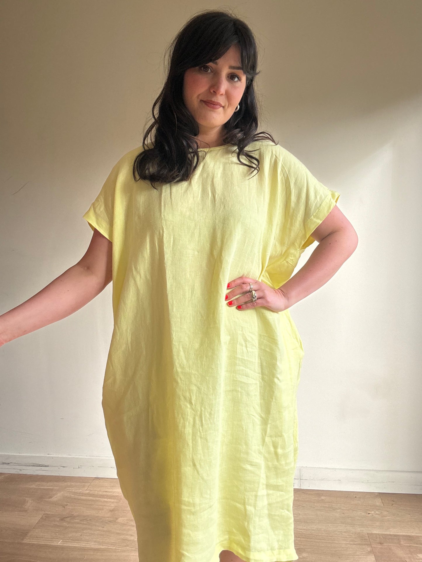 Black Crane Pure Linen Bud Dress, M-L