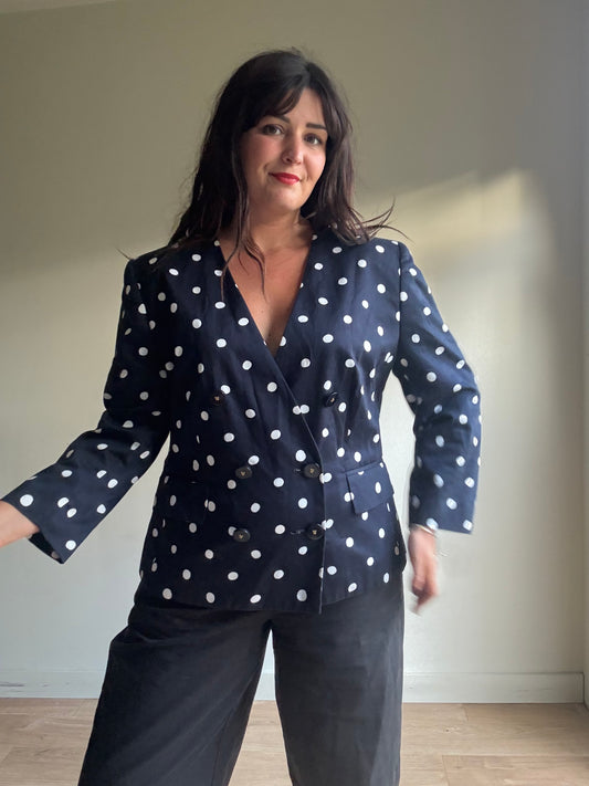 Louis Féraud Vintage French Polka Dot Blazer, XL