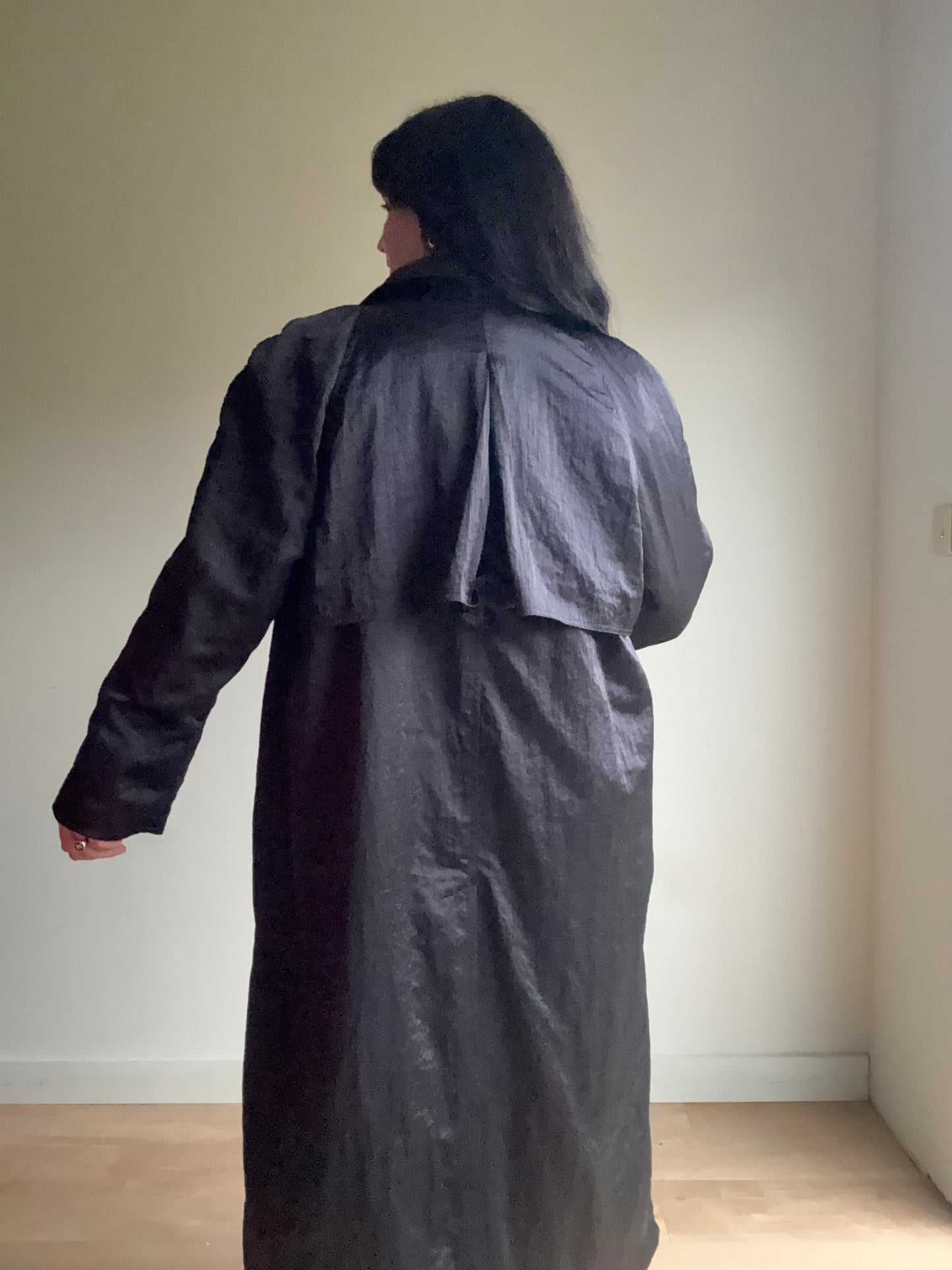 Satin Black Trench Mac, XL