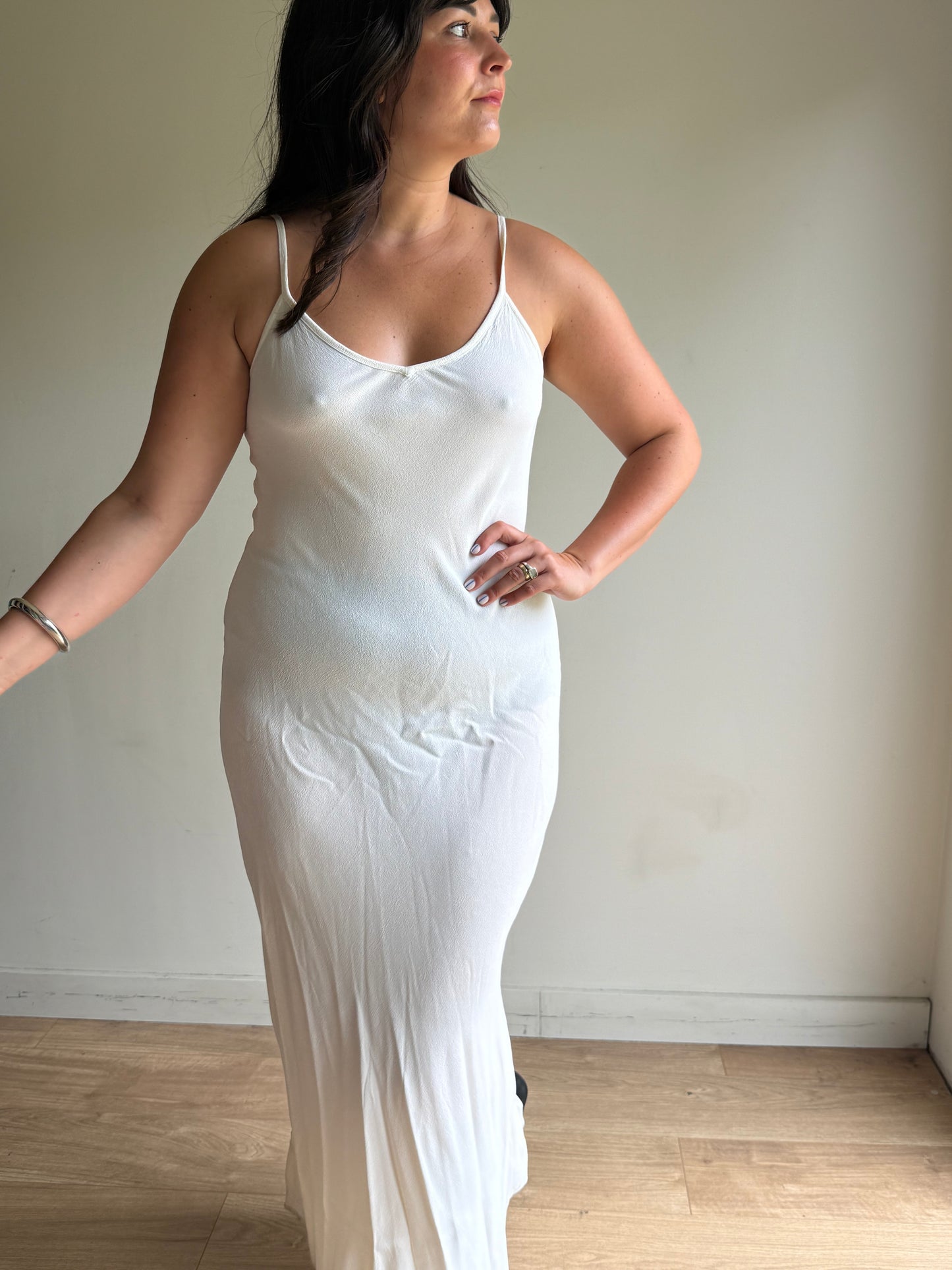Vintage Ghost Crepe Slip Maxi Dress, M