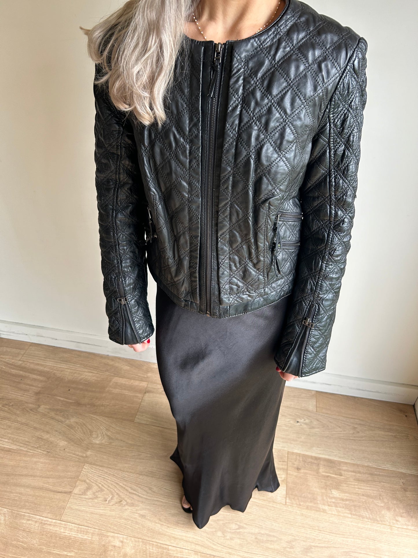 Zara Faux Leather Quilted Jacket, M