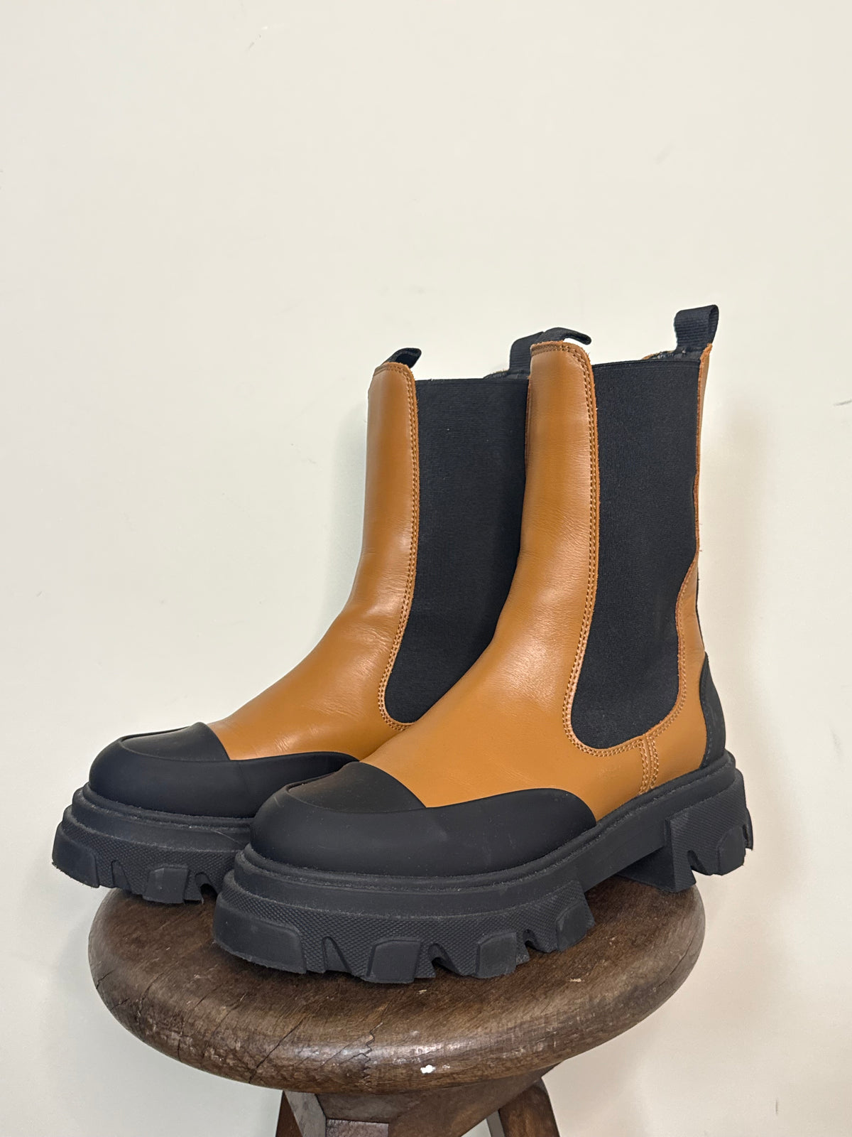 Ganni Leather Chelsea Chunky Boots - Size 41