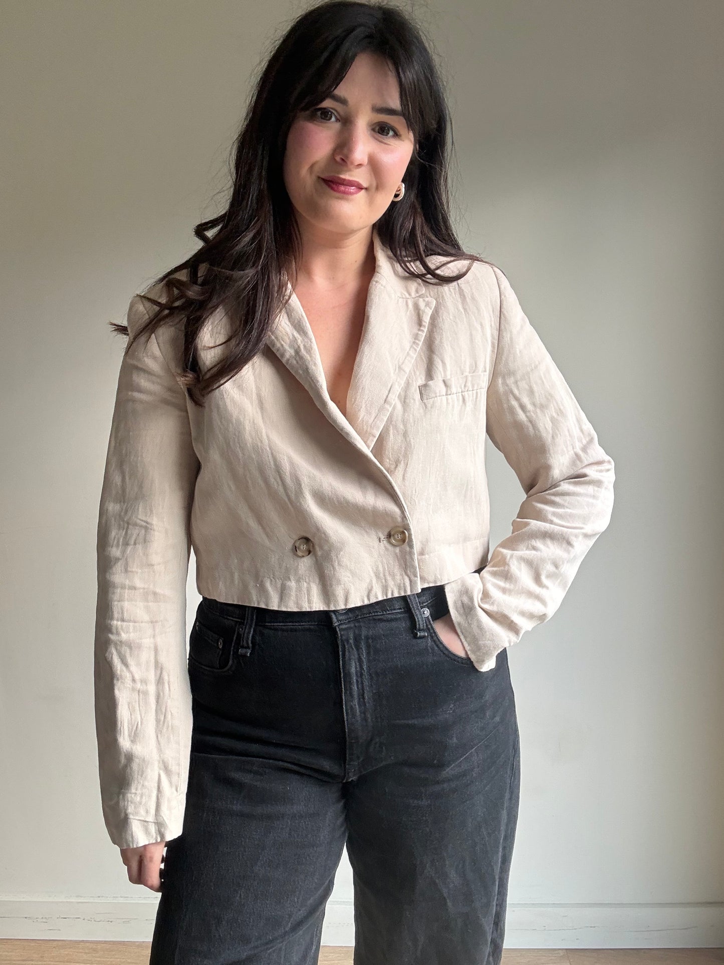 Cream Zara Cropped Blazer, M