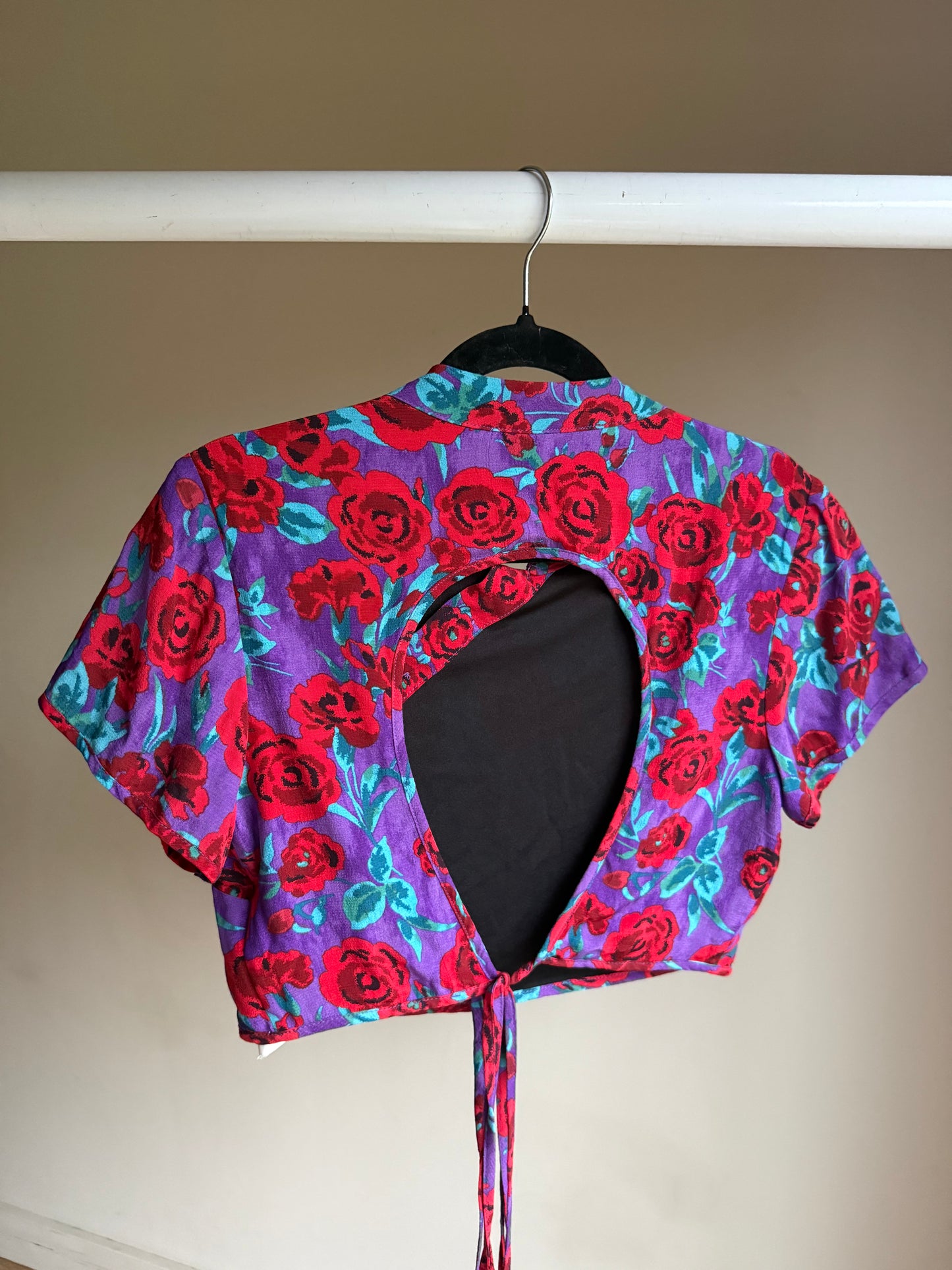 Zara Rose Print Crop Top with Open Back, S
