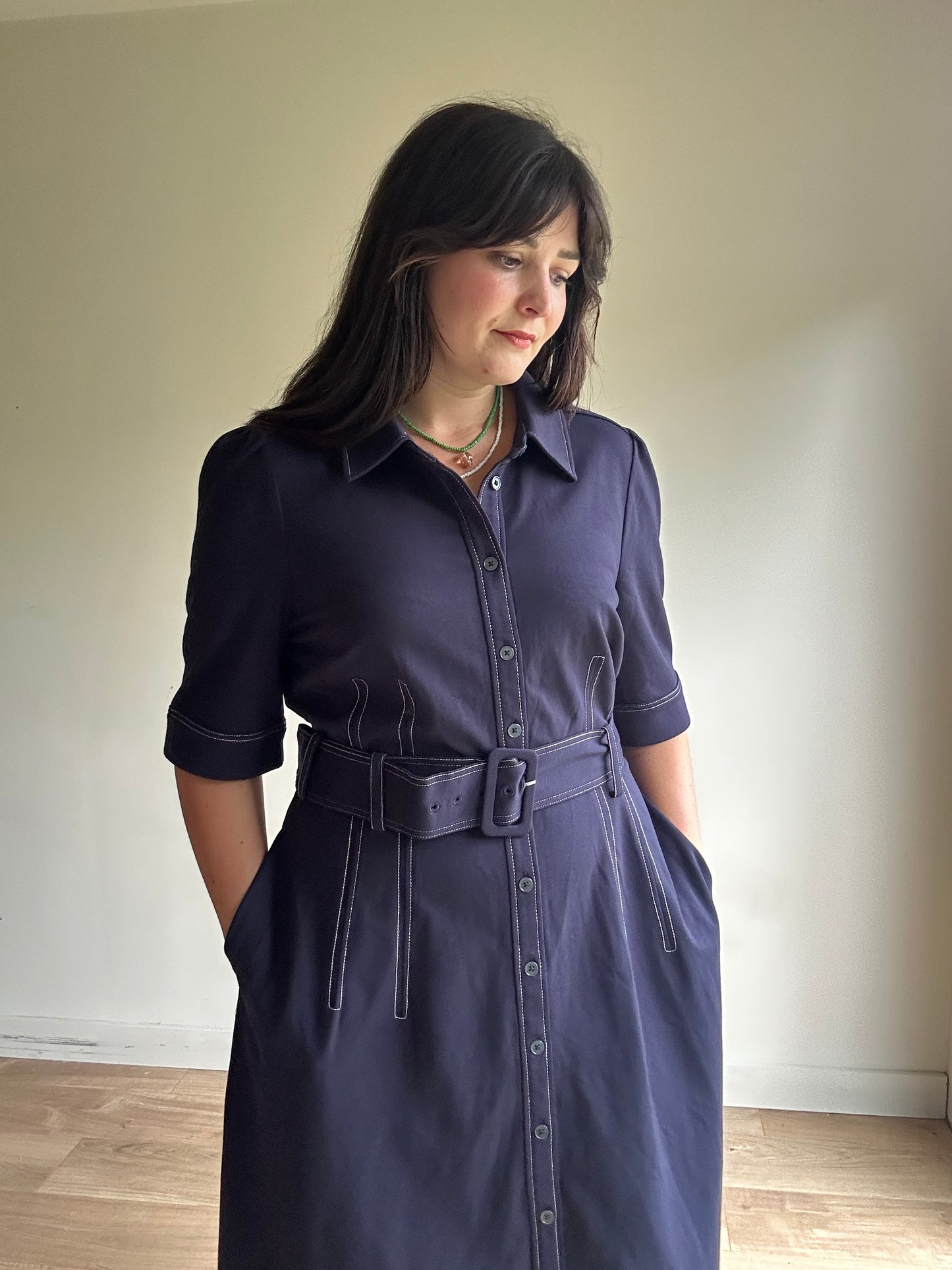 Boden NEW Contrast Stitch Belted Dress, 18R