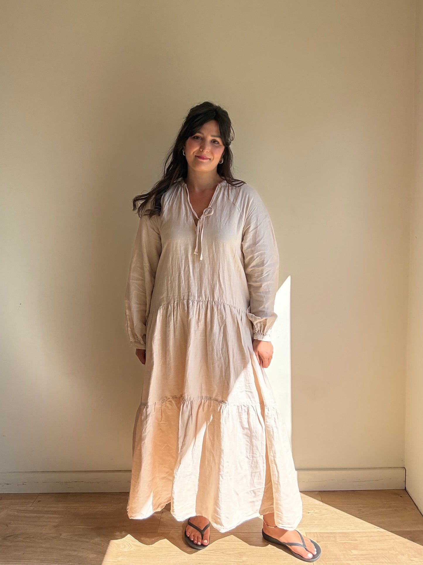 Blush Arket Linen Tiered Floaty Dress, S/M