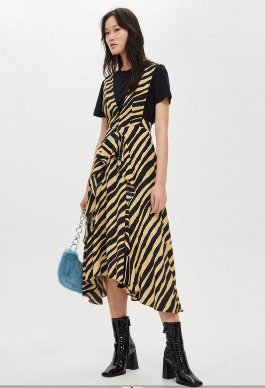 Zebra Topshop Frill Midi Dress, 8