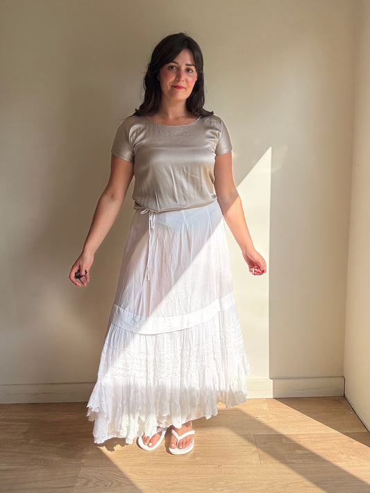 Vintage Lace and Cotton Midi Skirt, M