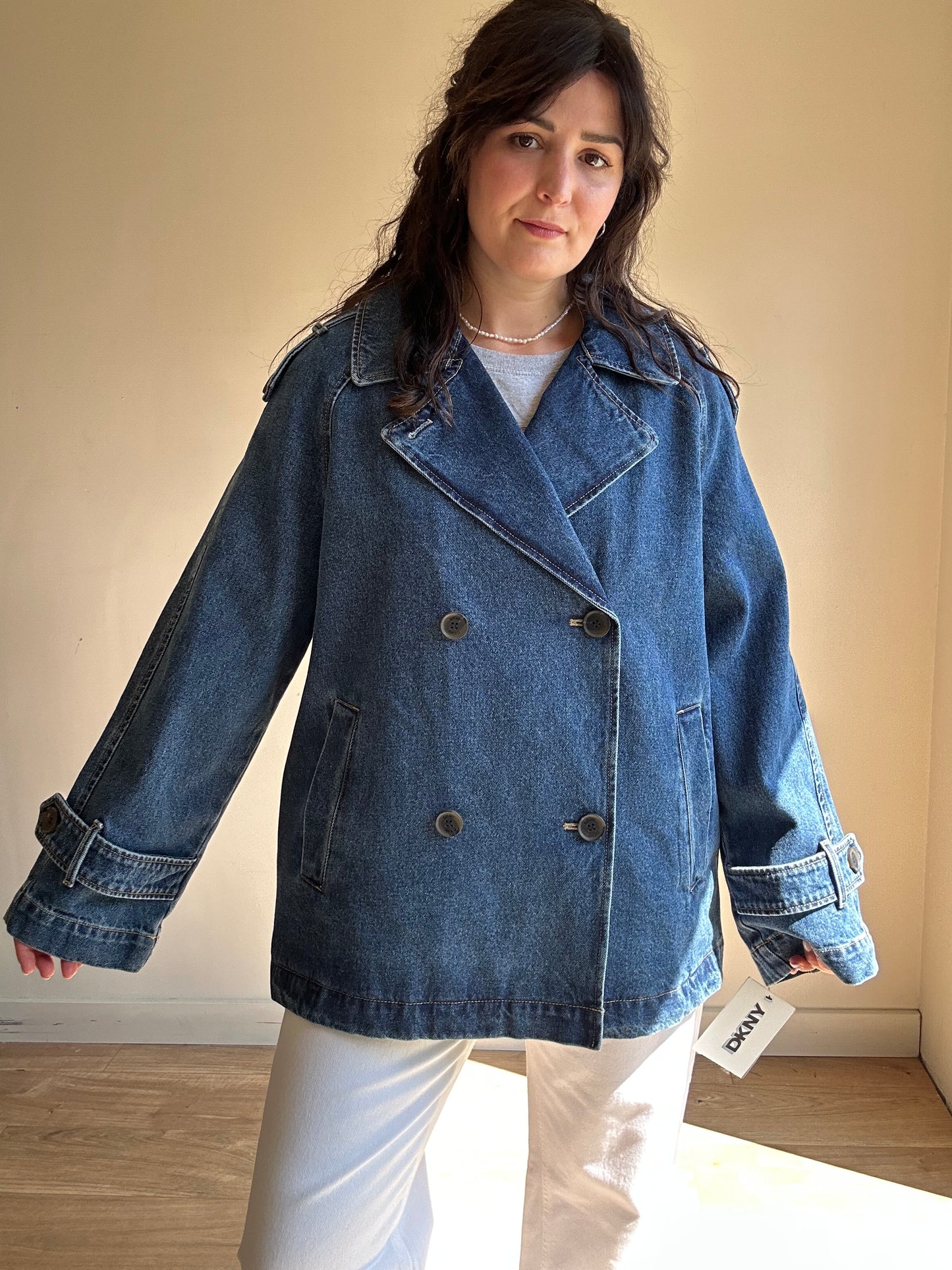 DKNY NEW Collared Denim Jacket, L