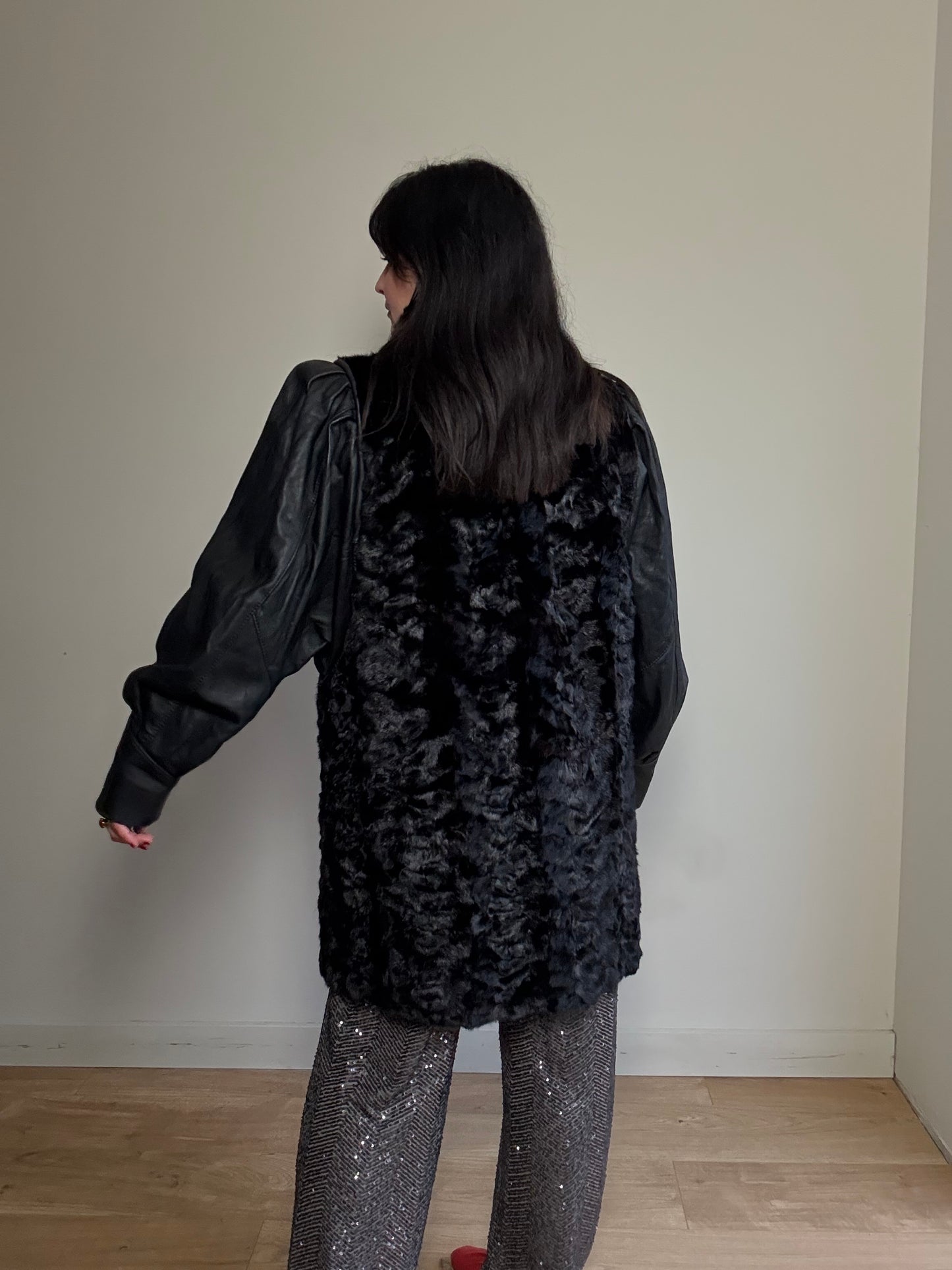 Vintage Fur & Leather Coat, L-XL