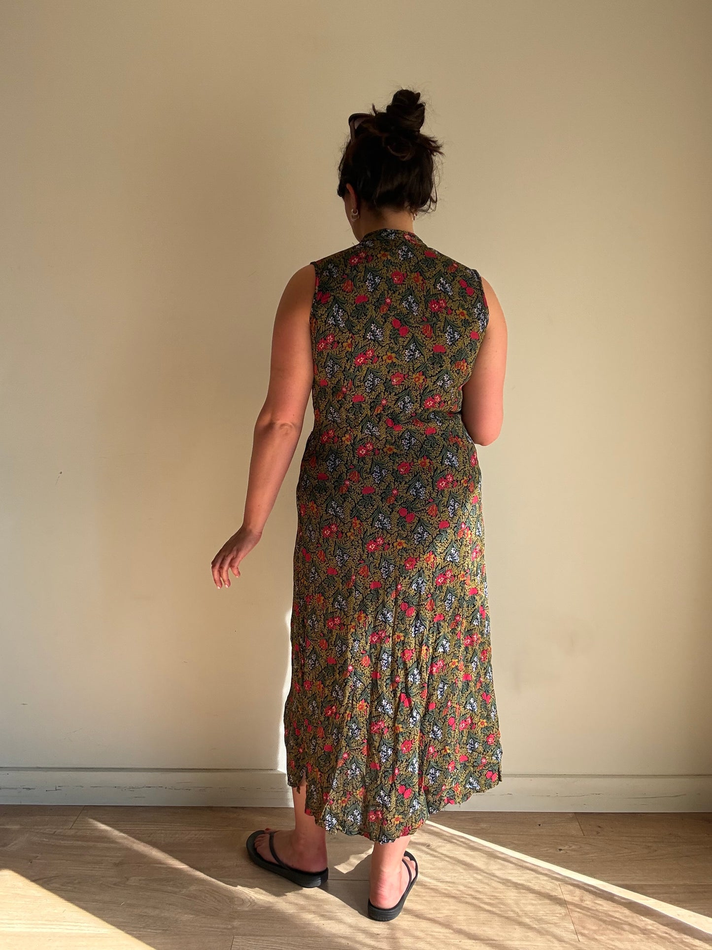 Vintage Floral Button Up Dress, M
