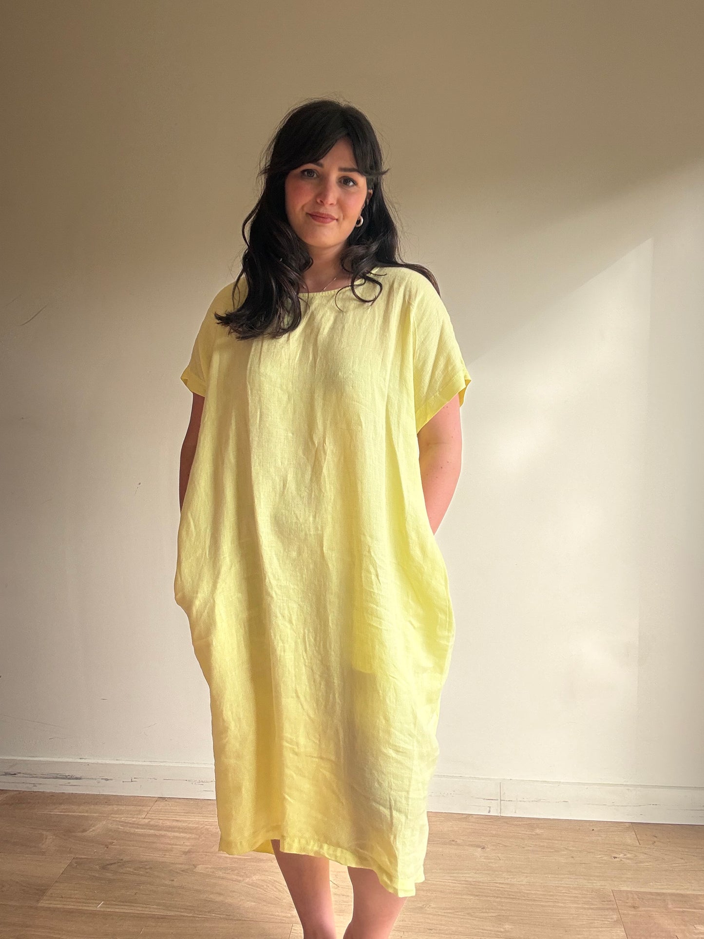 Black Crane Pure Linen Bud Dress, M-L