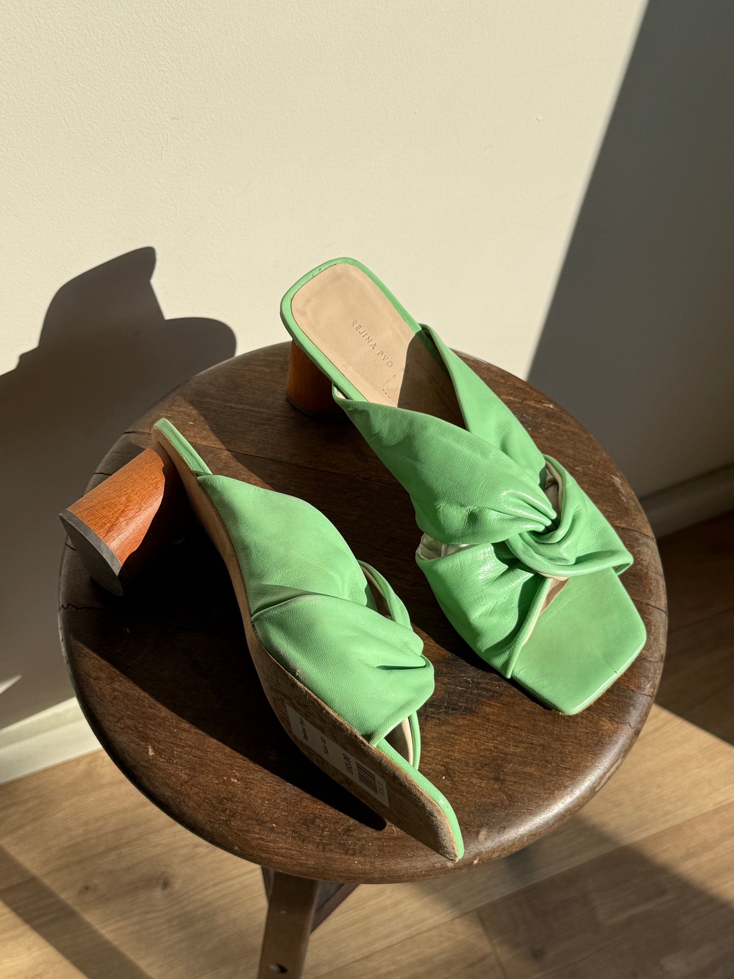 Rejina Pyo Leather Knot Sandal Heels, 40
