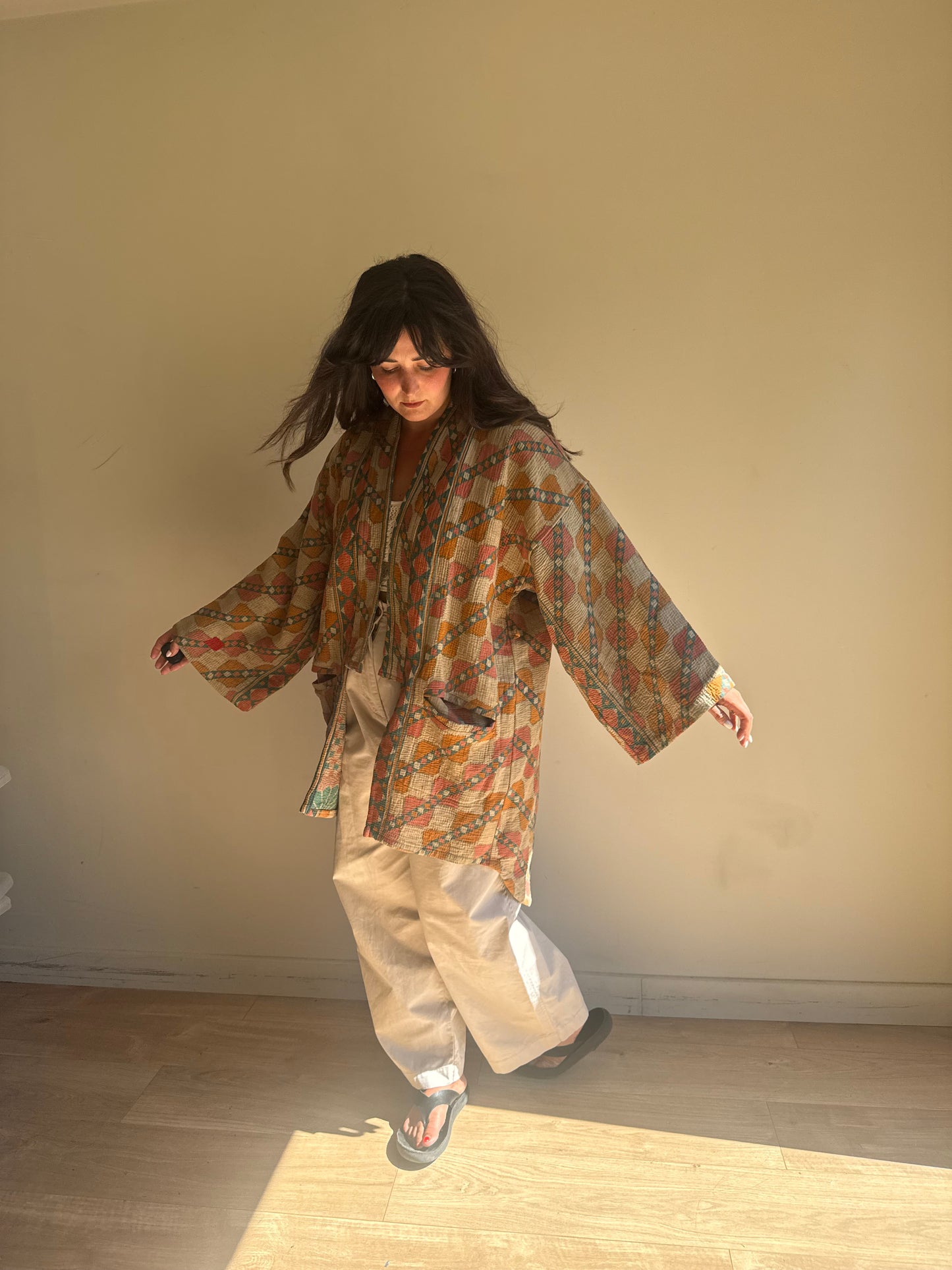 Kantha Cotton Kimono Shape Jacket, One Size