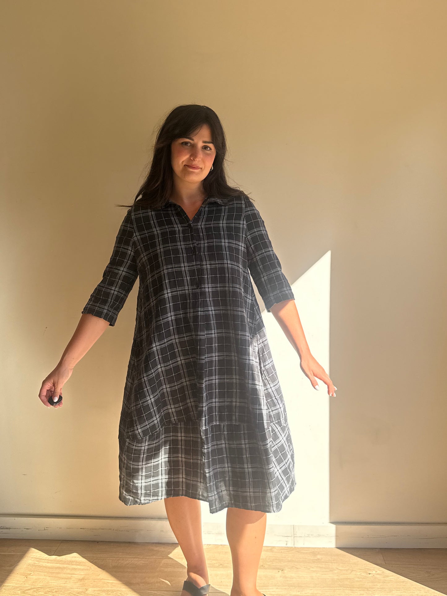 OSKA Check Cotton & Linen Shirt Dress, S-M