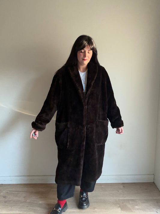 Vintage Brown Faux Fur Coat, M/L