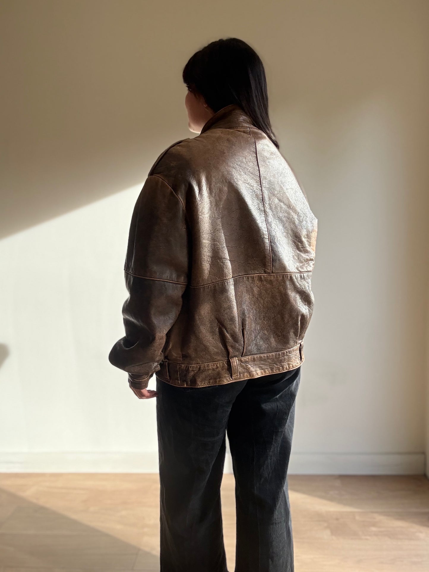 Vintage Leather Faded Aviator Bomber, M-L