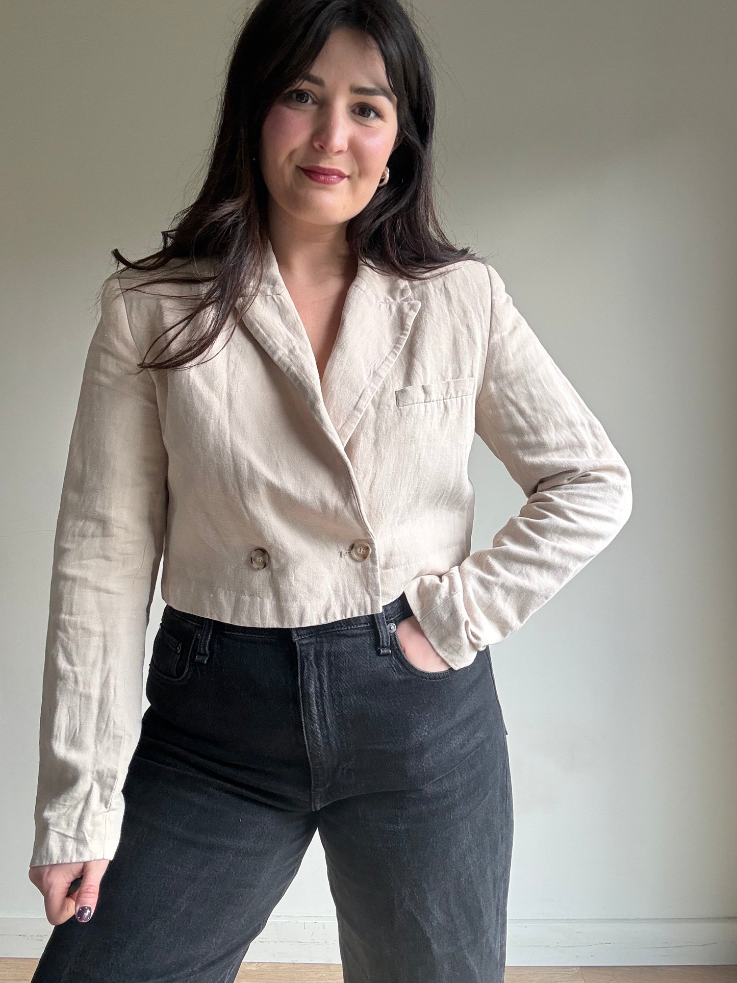 Cream Zara Cropped Blazer, M