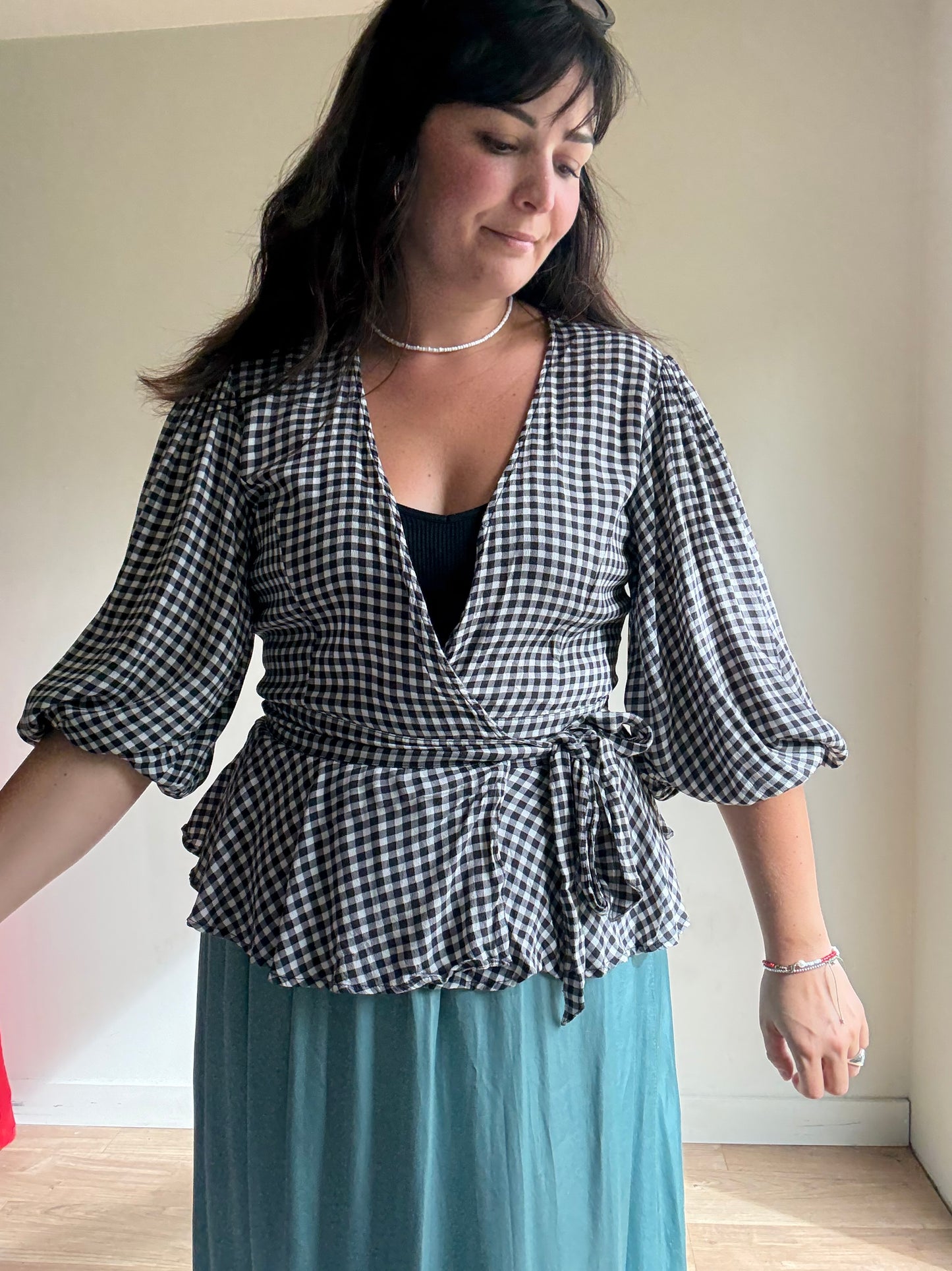 Ganni Gingham Wrap Blouse, 10-12