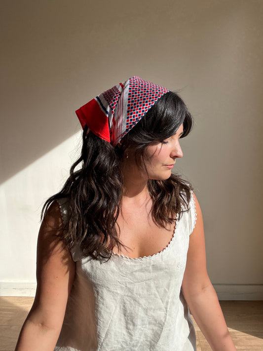 Vintage Cotton Square Bandana Scarf, One Size