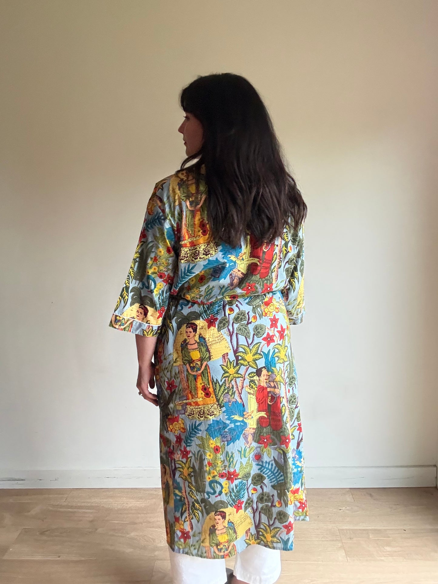 Cotton Printed Frida Kahlo Robe, One Size