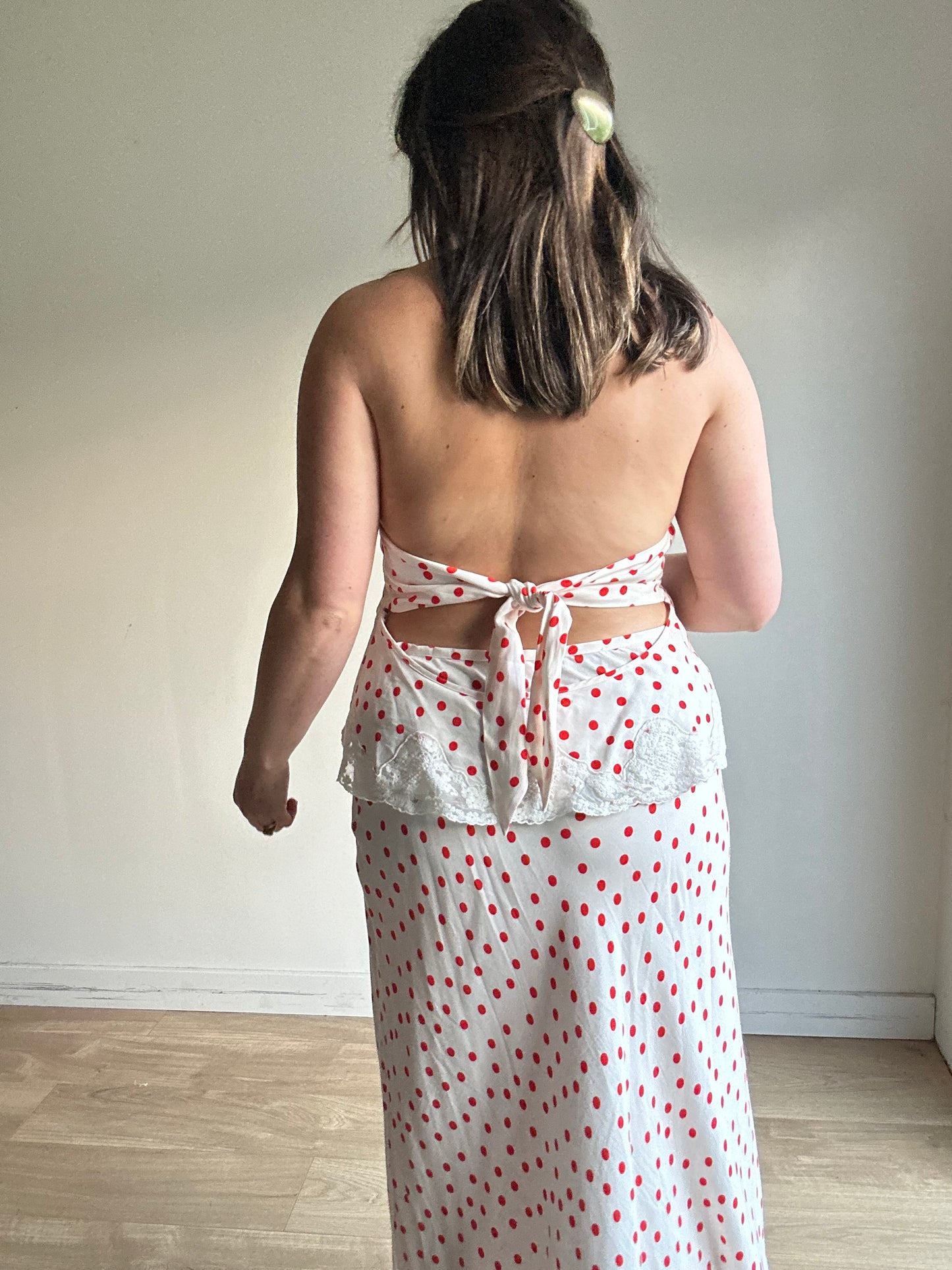 Rixo Polka Dot Satin Open Back Top, XL