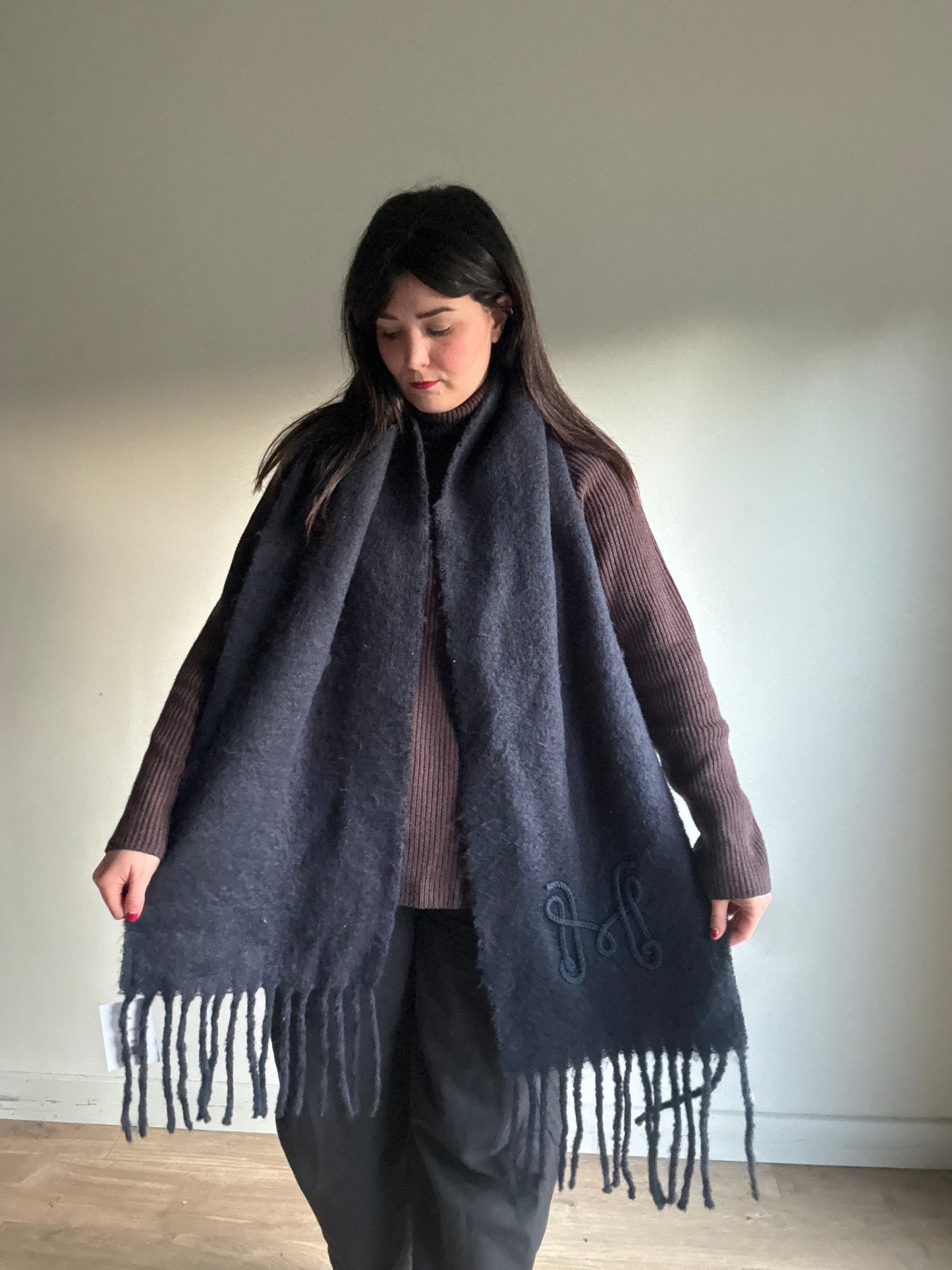 Fluffy Scarf with Embroidery, One Size