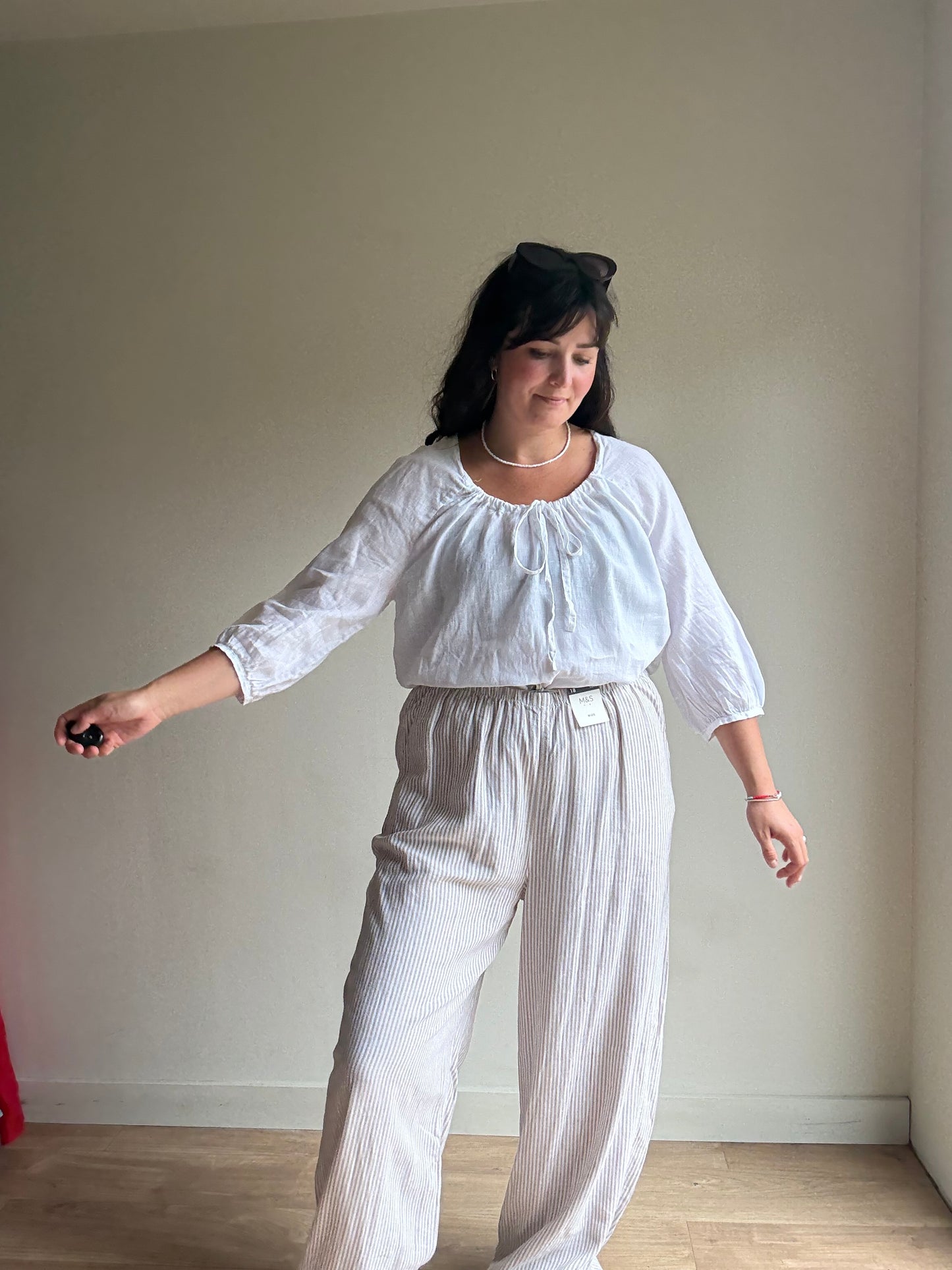 NEW M&S Linen Mix Stripe Trousers, 18