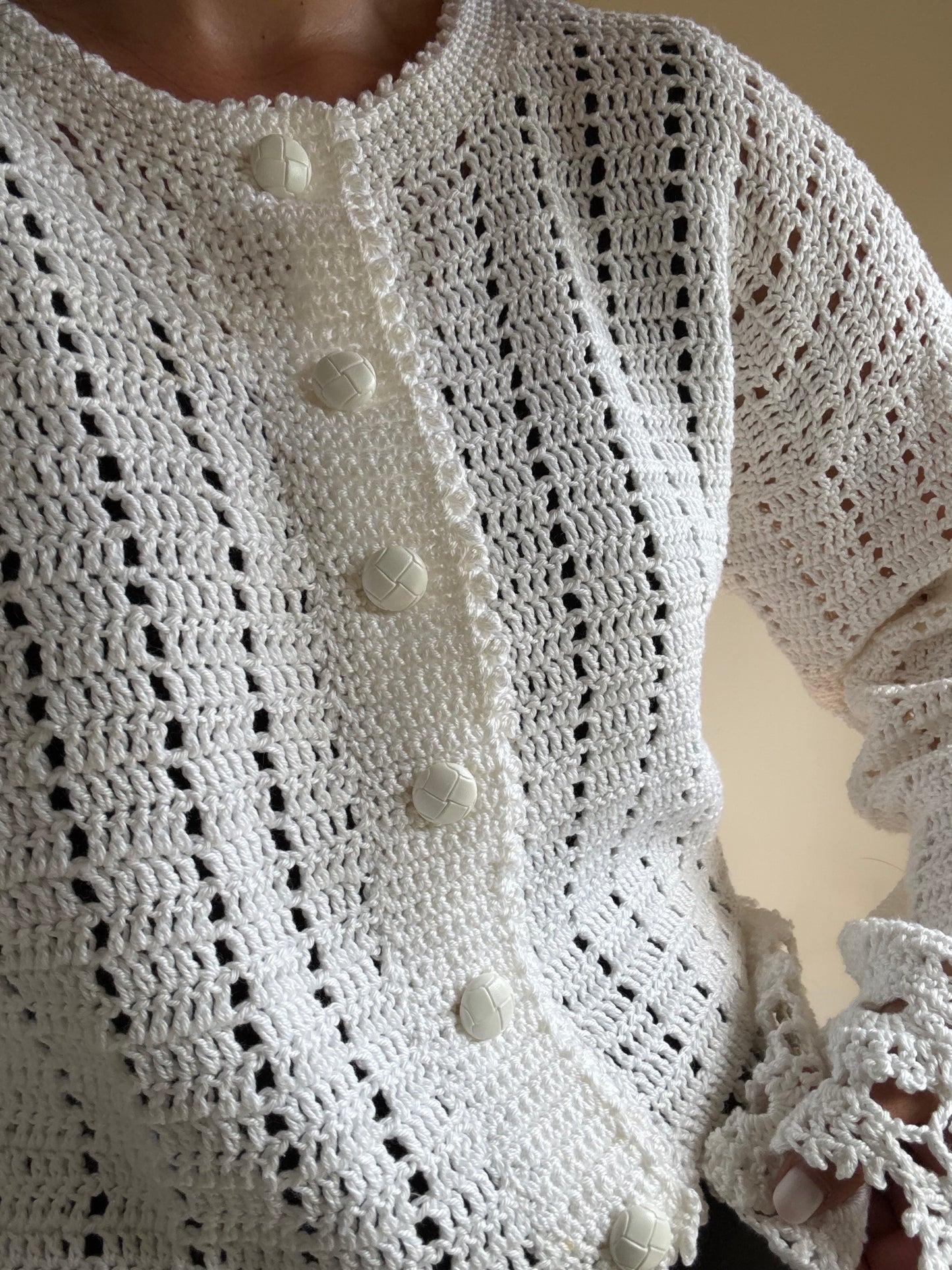 Handmade Crochet Knitted Button Up Cardigan, L