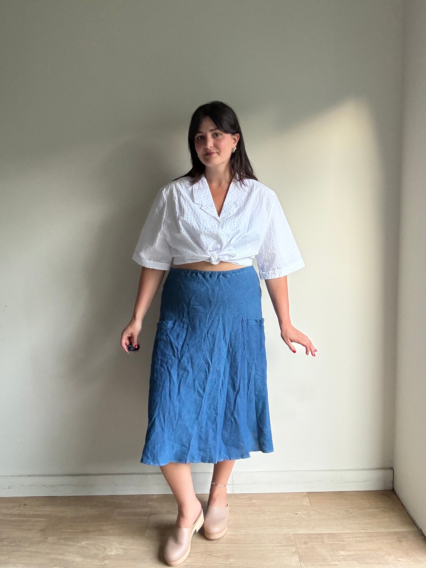 Linen Pocket Bias Cut Skirt, M/L