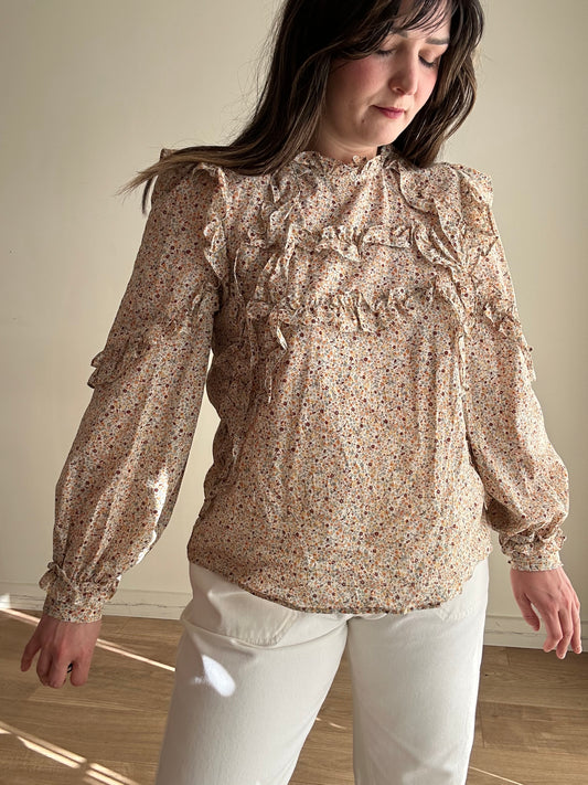 Sezane Emmy Frill Floral Blouse, 40