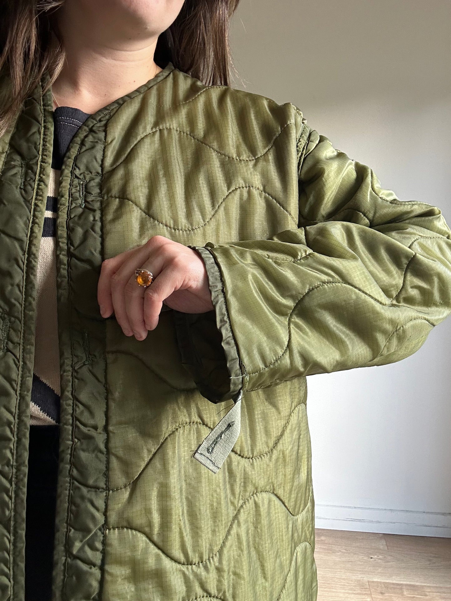 Vintage Quilted Army Liner Jacket, M-L