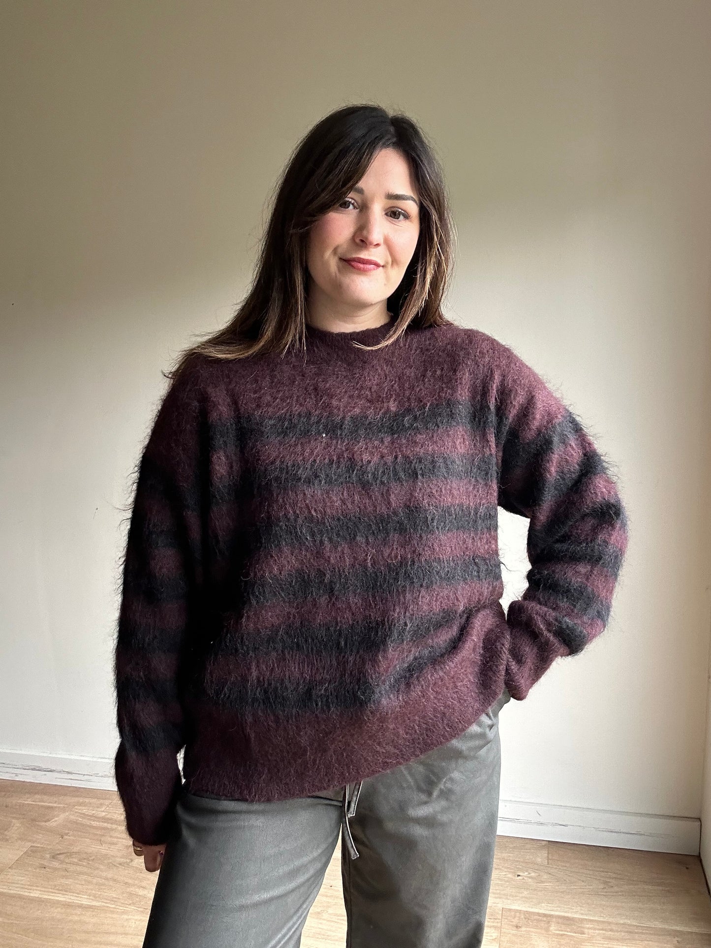 Cos NEW Mohair Merino Burgundy Stripe Jumper - S