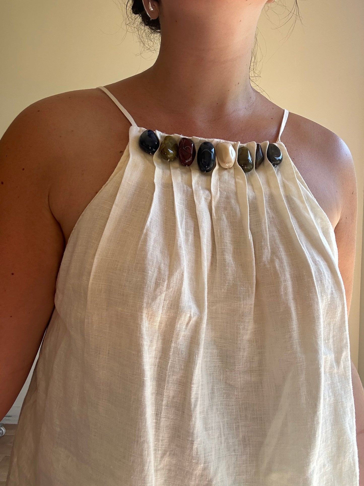 Zara NEW Jewel Pure Linen Top, L