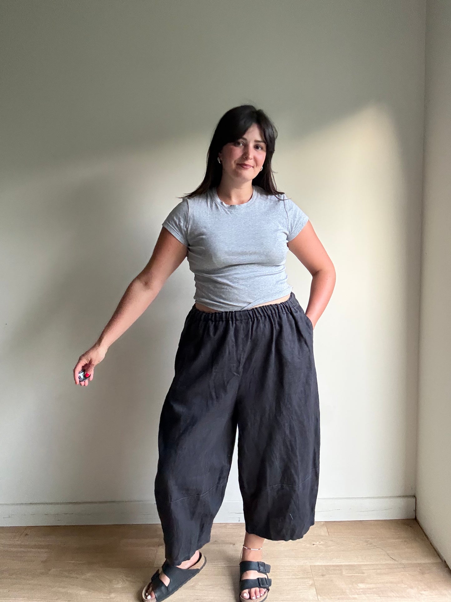 Linen Barrel Leg Trousers, L-XL