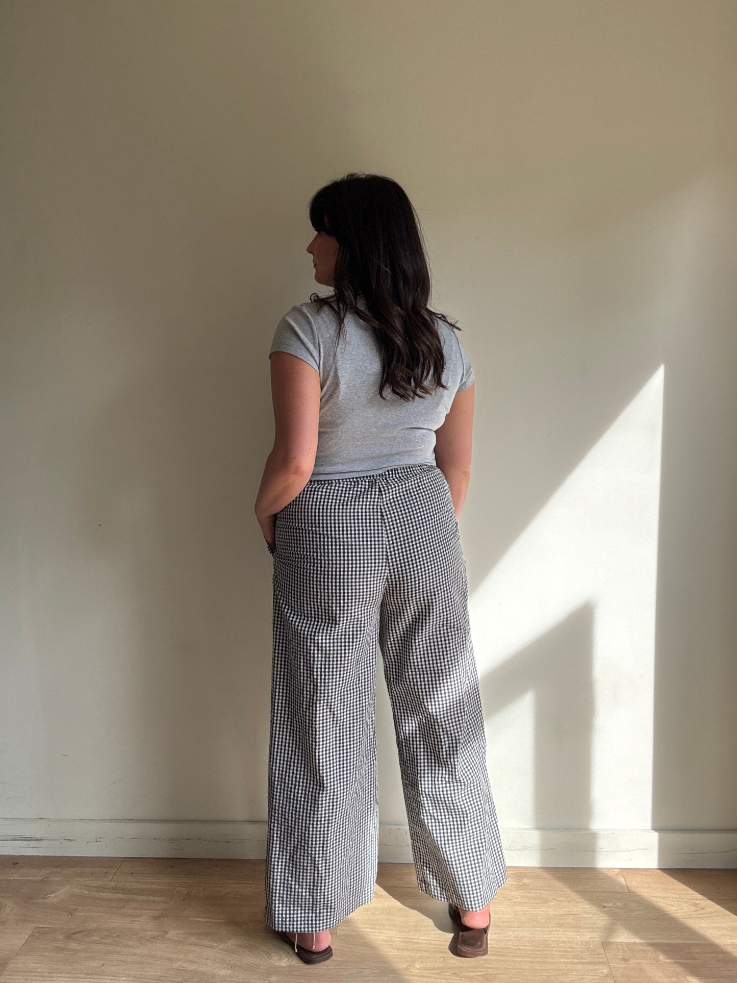 M&S Gingham Wide Leg Trousers, 14 Sh